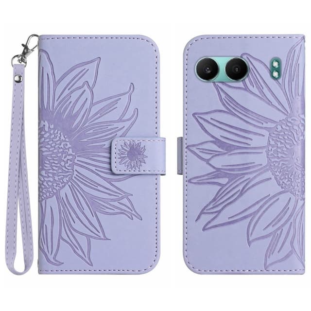 SKALO OnePlus Nord 4 Flower PU læderpung med prægning - Lilla