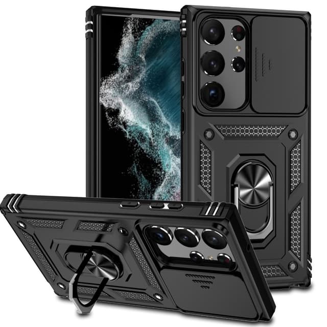 SKALO Samsung S23 Ultra Armor hybridi metallirengas kameran liukusäädin - Musta
