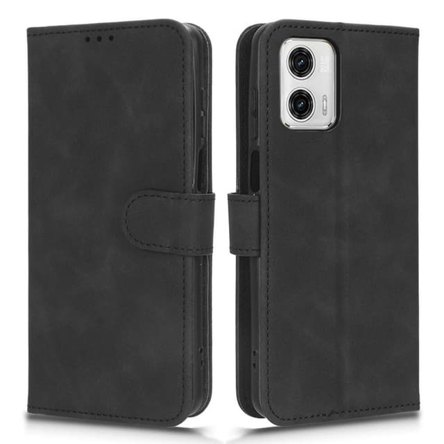 SKALO Motorola Moto G73 5G Matt PU Nahka lompakkokotelo - Musta