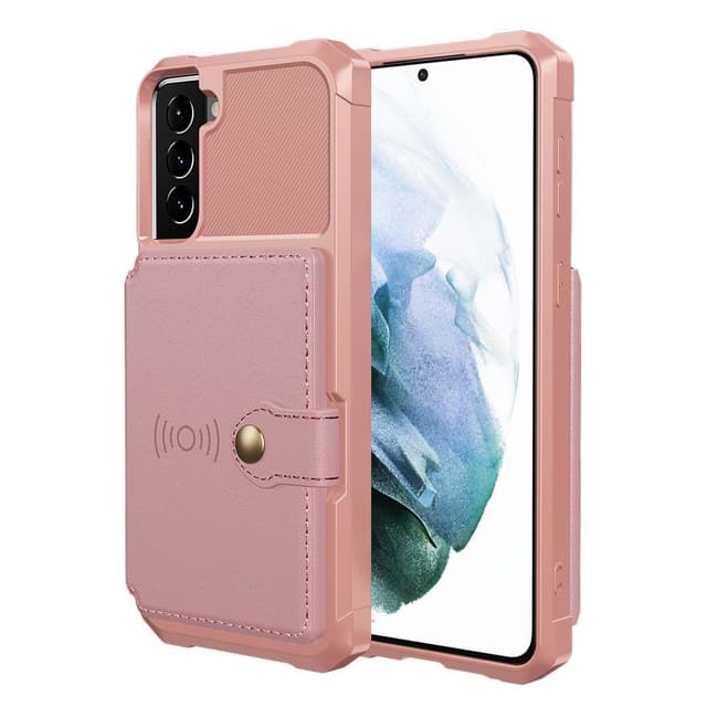 SKALO Samsung S22 Iskunkestävä kuori lompakolla - Pinkki