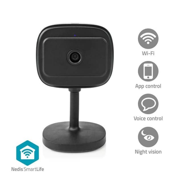 Nedis SmartLife Indendørs Kamera | Wi-Fi | Full HD 1080p | Cloud Storage (mulighed) / microSD (ikke inkluderet) / Onvif | Med bevægelsessensor | Nattesyn | Sort