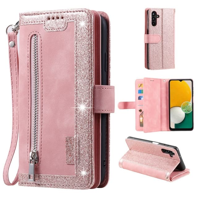 Til Samsung Galaxy S24 FE Etui med Lynlåslomme og 9 Kortlommer – RoseGold