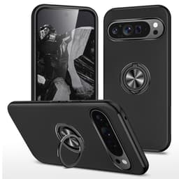 Google Pixel 9 / Pixel 9 Pro sormenrengasjalustan hybridikotelo - musta