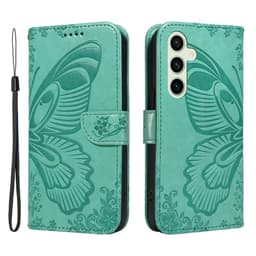 För Samsung Galaxy S24 FE Fodral Ställ Plånboksfodral Fjärilsmönster - Grön