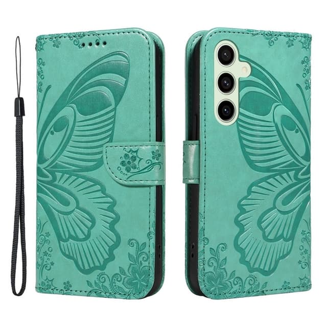 För Samsung Galaxy S24 FE Fodral Ställ Plånboksfodral Fjärilsmönster - Grön