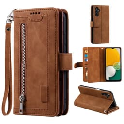 Til Samsung Galaxy S24 FE Etui med Lynlåslomme og 9 Kortlommer – Brun