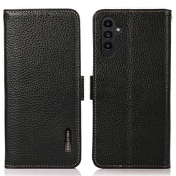 KHAZNEH För Samsung Galaxy S24 FE Telefonfodral i Äkta Koskinn Flip Fodral - Svart