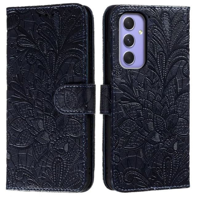 Til Samsung Galaxy A16 5G/A16 4G PU lærveske med blomstermønster - svart