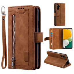 Til Samsung Galaxy A16 5G / A16 4G Etui med Lynlåslomme og 9 Kortlommer – Brun