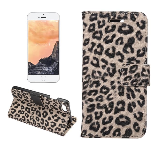 iPhone 7/iPhone 8/SE Lommebok-deksel/Deksel Leopard Grå - Svart