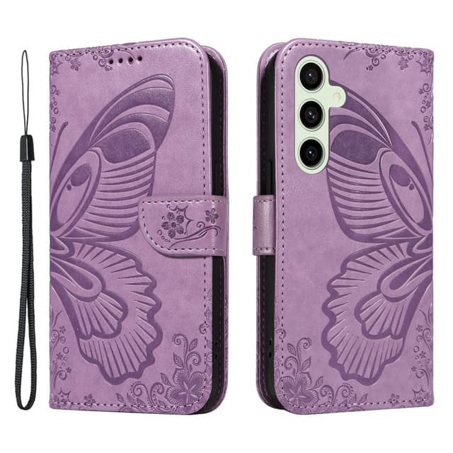 Til Samsung Galaxy S24 FE Deksel Stativ Lommebok-deksel Sommerfuglemønster - Lilla