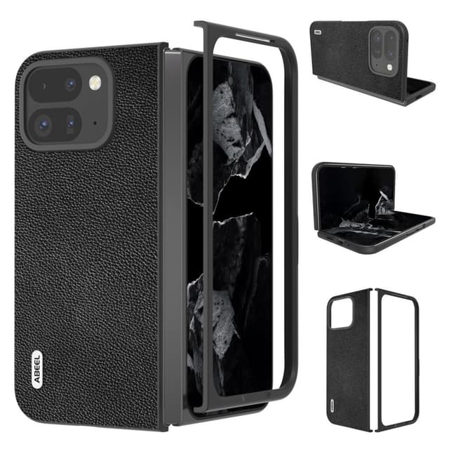 ABEEL Google Pixel 9 Pro Fold 5G Puhelimen Suojakuori Litchi-kuvioinen Aito Nahka - Musta