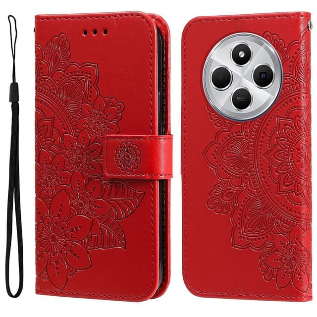 Till Xiaomi Redmi 14C Plånboksfodral med Blommigt Mönster - Röd