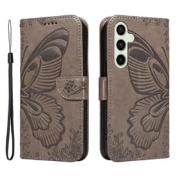 För Samsung Galaxy S24 FE Fodral Ställ Plånboksfodral Fjärilsmönster - Grå