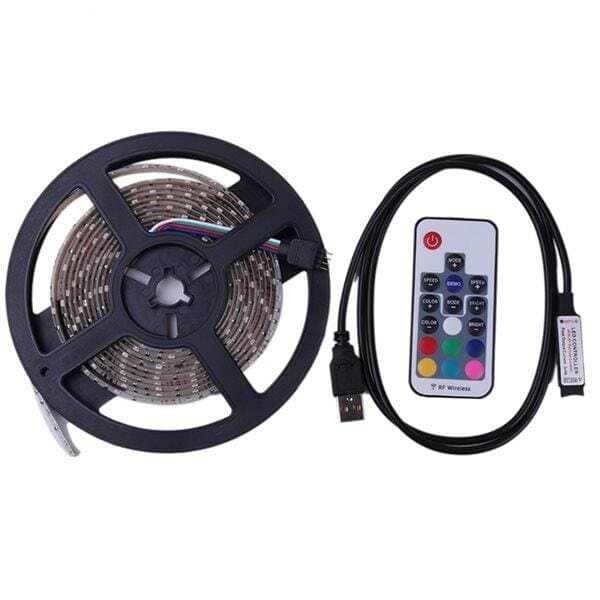 RGB LED loop USB med fjernkontroll - 5 meter vanntett