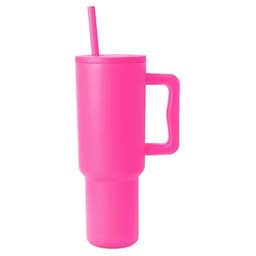 Vattenflaska med sugrör & handtag - Rosa