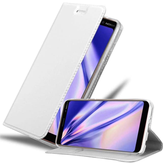 Nokia 7 PLUS Suojakuori Lompakkokotelo (Hopea)
