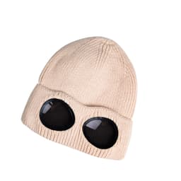Stickad mössa med skyddsglasögon Beige