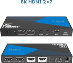 NÖRDIC 8K HDMI 2.1 Matrix switch 2x2 med lyd-extractor Toslink & Stereo EDID CEC, Dolby Atmos, Digital Plus, DTS-EX