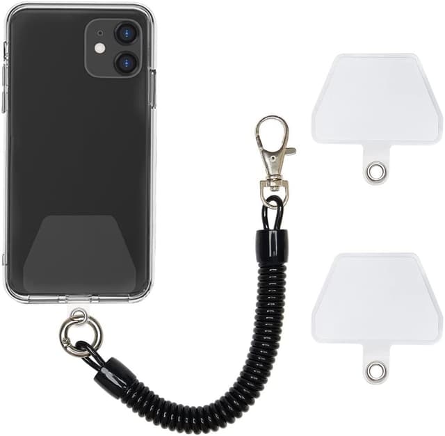 Sikkerhetsstropp for mobil / spiralstropp med karabiner, sort