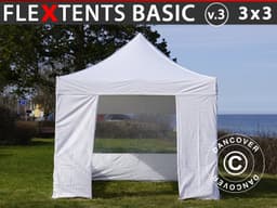 Foldetelt FleXtents Basic v.3, 3x3m Hvid, inkl. 4 sider