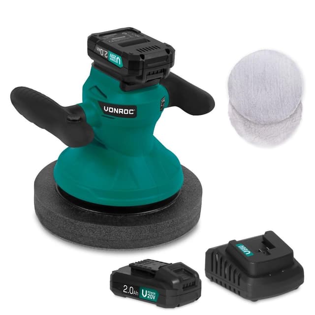VONROC Polermaskin 20V – 2.0Ah - Ø240mm | Inkl. 2st batterier och snabbladdare