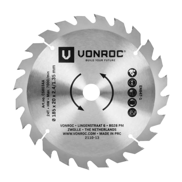 VONROC Cirkelsågblad 185 x 20mm – 24T | För trä – Universal