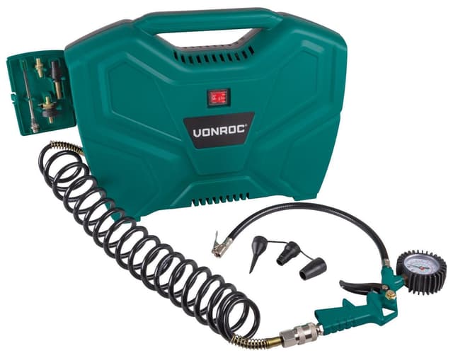 VONROC Bärbar kompressor 1100W - 8 bar | Oljefri 180 l/m - Inkl. 11 tillbehör