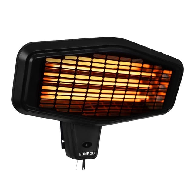 VONROC Terrassevarmer - Amiata - 2200W | Vægmontering - Kvartselement | 3 varmeniveauer | Sort | Inkl. Montage tilbehør