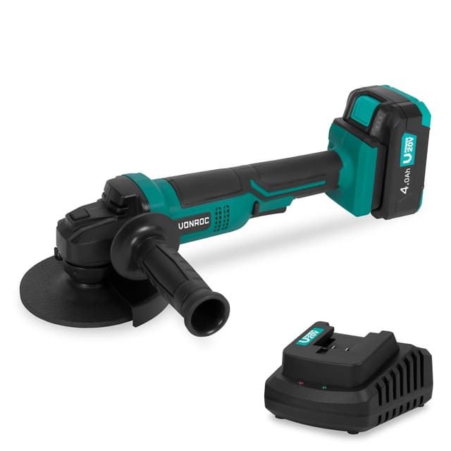 VONROC Batteridriven vinkelslip - Ø125mm | Inkl. 4.0Ah Batteri och snabbladdare
