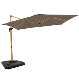 VONROC Premium hängparasoll Pisogne 300x300cm - Inkl. parasollplattor & parasollöverdrag - Fyrkantigt - 360° vridbart - Tiltbart – Träimitation -Taupe