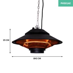VONROC Terrassevarmer - Albano - 1500W | Infrarød | Sort | IP44 | Til tag, veranda, parasol | Inkl. Fjernbetjening.