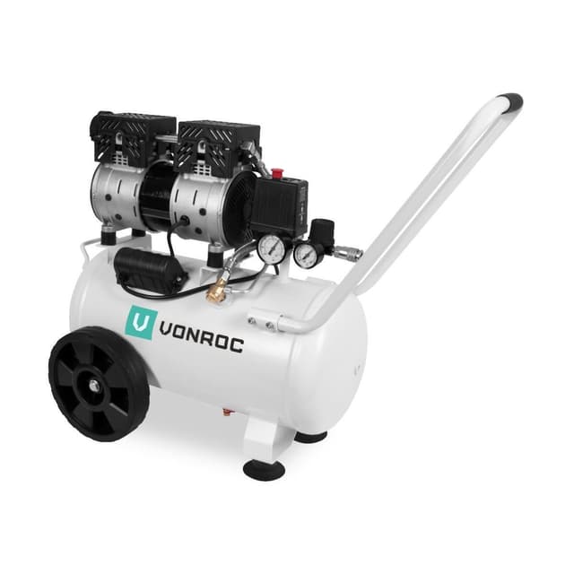 VONROC PRO Tyst luftkompressor – 57,5 dB | 24L – oljefri – 750W – Vit