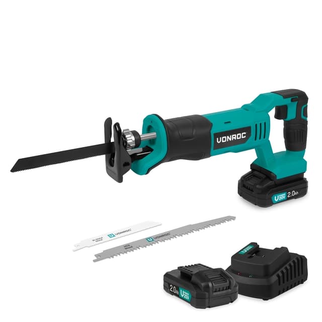 VONROC Batteridriven Sticksåg 20V - Inkl. 3 Sågblad - Inkl. 2x 2.0Ah batterier och laddare