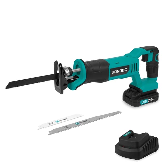 VONROC Batterdriven Sticksåg 20V | Inkl. 3 Sågblad - Inkl. 2.0Ah batteri och snabbladdare