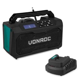 VONROC Arbetsradio 20V – 2.0Ah – FM, Bluetooth & USB | Inkl. batteri och snabbladdare