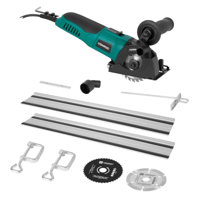 VONROC Cirkelsåg mini 500W - Ø85mm – Med styrskena | Inkl. 3 sågblad