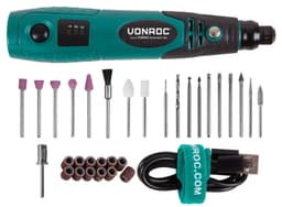 VONROC Multitool 4V | Roterende Multiværktøj | Slibning, Boring, Gravering, Polering & Skæring | Incl. 31‑dele tilbehør, USB‑ladekabel & taske