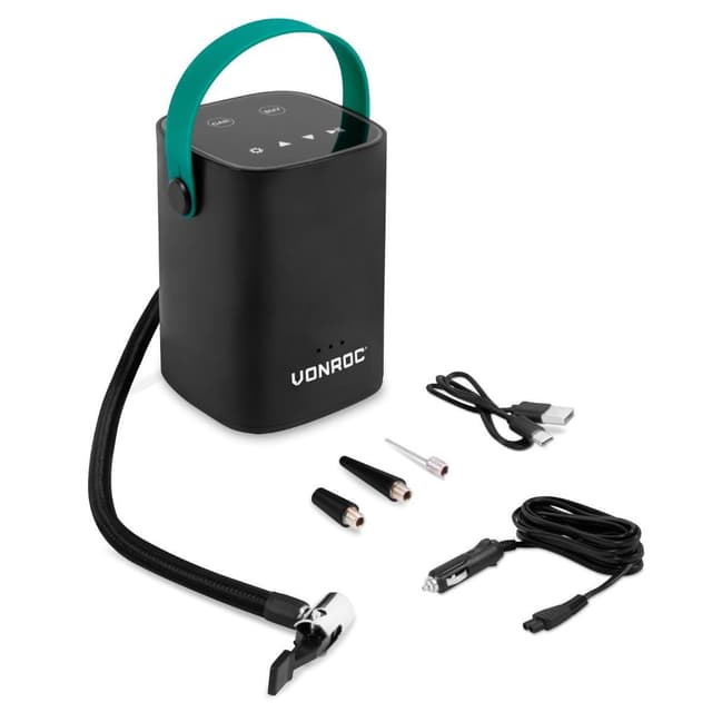 VONROC Batteridriven minikompressor 12V med inbyggt batteri | Digital display/mätare