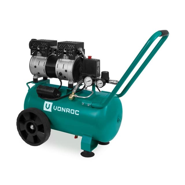 VONROC PRO Tyst luftkompressor – 57,5 dB | 24L – oljefri – 750W – Grön