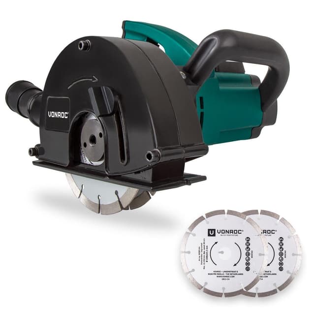 VONROC Betongspårfräs 1700W – 150mm | Inkl. 4 diamantskivor och verktygspåse
