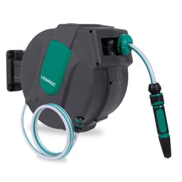 VONROC Automatisk slangerulle - 15m - Vægmonteret - 180° Drejbar - Inkl. 15m haveslange, dyse og koblinger