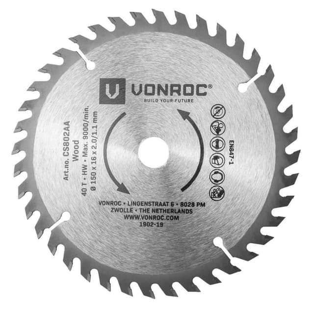 VONROC Cirkelsågblad 150 x 16mm – 40T | För trä – Universal