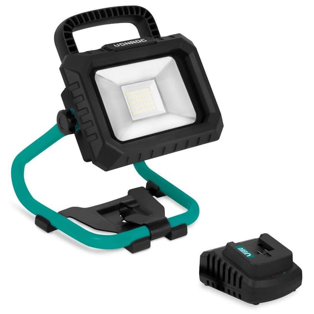 VONROC Batteridriven LED-arbetslampa 20W – 1800 lumen | Inkl. 2.0Ah batteri och snabbladdare