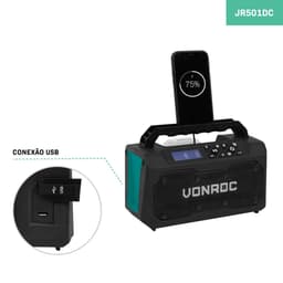 VONROC Arbetsradio 20V – FM, Bluetooth & USB | Exkl. batteri och snabbladdare