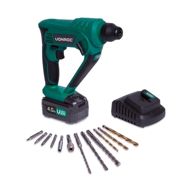VONROC Borehammer 20V - Pneumatisk - 1.3 Joule | Inkl. 4.0Ah akku og oplader