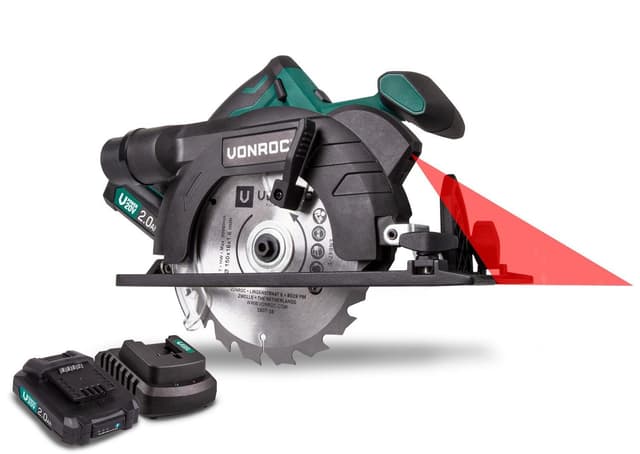 VONROC Cirkelsåg 20V – 150mm | Inkl. 2x 2.Ah batterier och snabbladdare