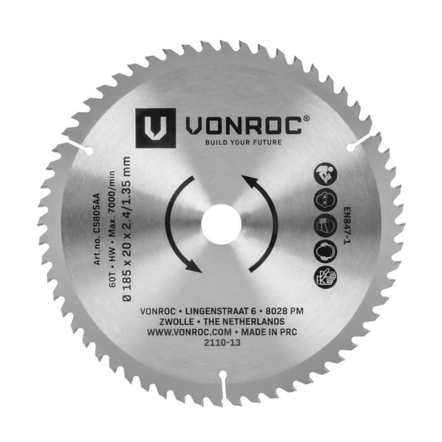 VONROC Savsklinge - 185x20mm | 60 Tænder | Velegnet til laminat