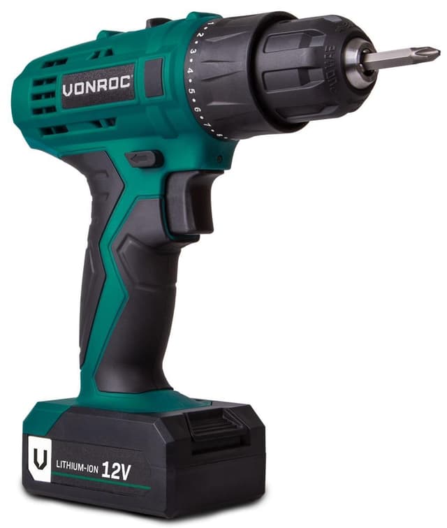 VONROC Borrskruvdragre 12V | Inkl. 2 batterier och laddare