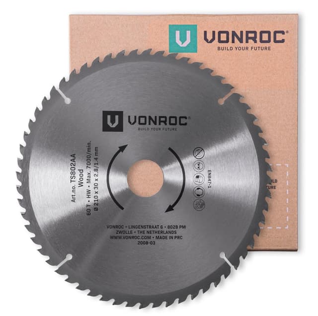 VONROC Sågklinga för bordsåg 210 x 30mm – 60T | Universal